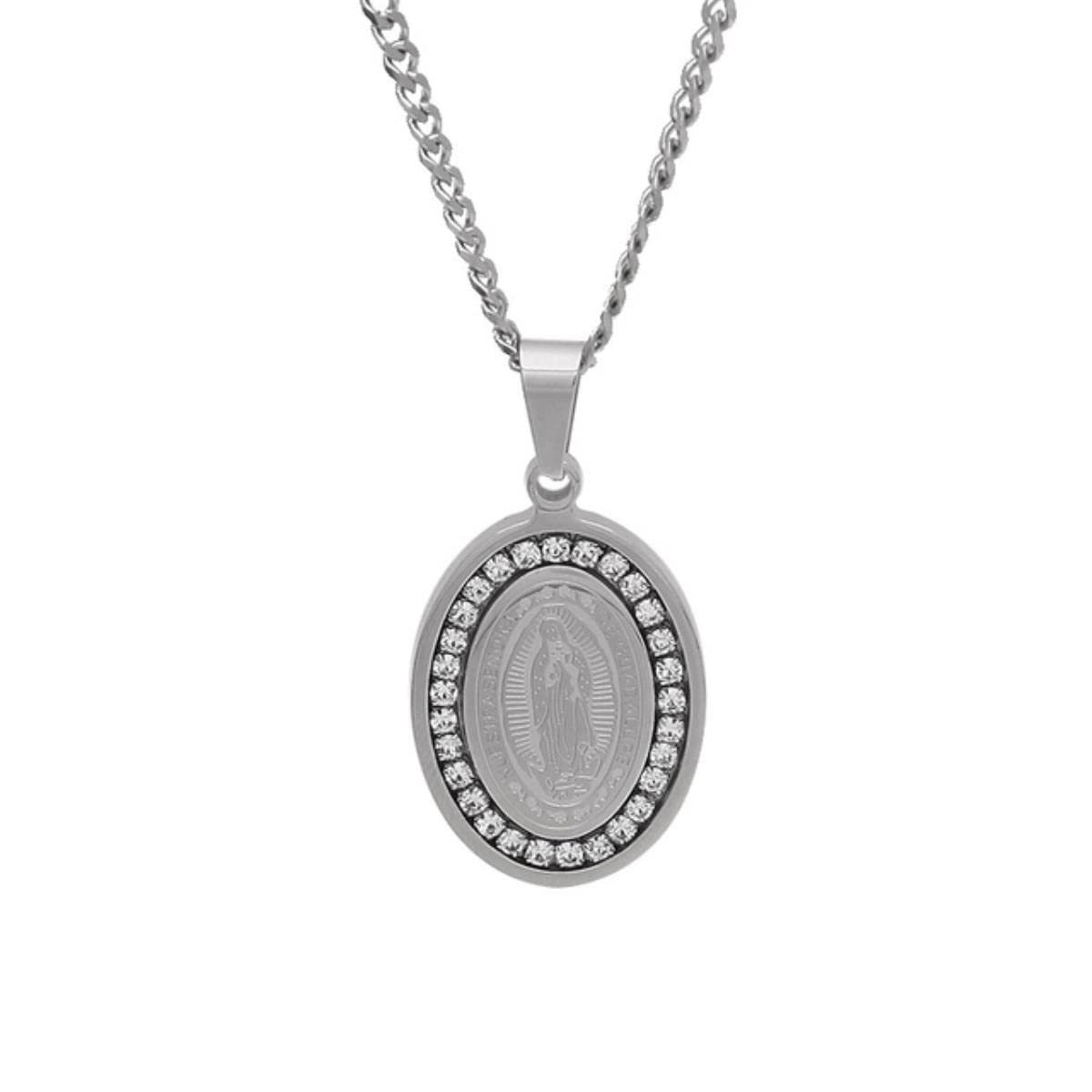 YAHOYA Inlaid Hao Stone Virgin Mary Oval Ladies Pendant Necklace Fashion Glamour Religious Party Jewelry Accessories Religious