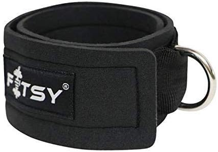 Fitsy Black Nylon Adjustable Padded Ankle Straps for Cable Machine Gym Attachment, Legs, Butt, Glute Workout Exercises for Men and Women