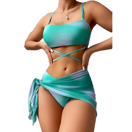 BSLVWG Frauen 3-teilige Bikini Sets mit Rock Halter Bikini Top Sexy...