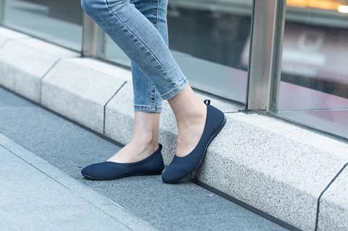 Image of Frank Mully Women's Ballet Flat Shoes Knit Dress Shoes Round Toe Slip On Ballerina Flats for Woman Low Wedge Comfort Soft