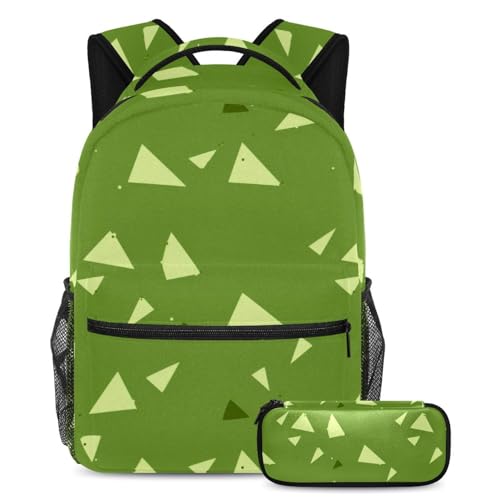 Sac à dos étudiant et voyage motif triangle vert multicolore ensemble de 2