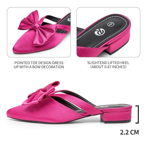 Rekayla Mules for Woman Pointed Toe Flats Bow Knot Decoration Closed Toe Womens Mules Comfortable Women Dress Shoes Silky Mule Low Heels Slip on Backless Loafer for Casual Work Office Summer Size 9