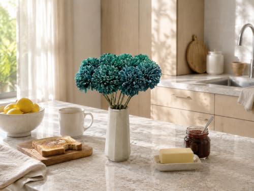 Image of Mandy's 12pcs Artificial Teal Ball Chrysanthemum Flowers