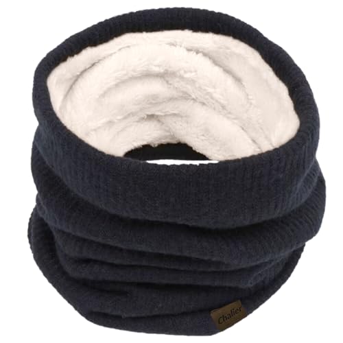Chalier Infinity Scarf Winter Double-Layer Neck Warmer Knit Fleece Lined Circle Loop Scarves, Black