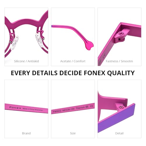 Image of FONEX Colorful Pure Titanium Glasses Frame Women Retro Round Eyeglasses