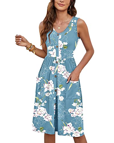 Image of MOLERANI Women Summer Dresses Sleeveless Casual Loose Swing Button Down Midi Dress with Pockets
