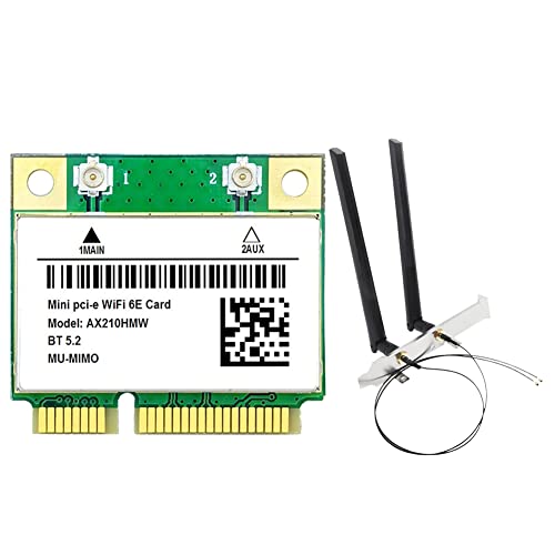 Srutueo AX210HMW WiFi Card with Antenna WiFi 6E Mini PCI-E AX210 802.11Ax/Ac 2.4G/5G/6Ghz BT5.2 Wireless Adapter for Laptop, Green, 500370076