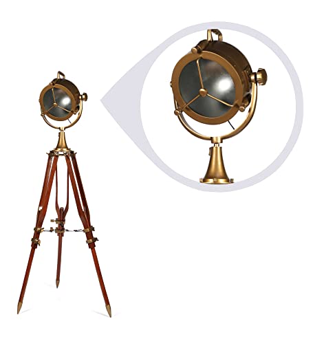 Image of Wooden Tripod Spot Light Floor Lamp with Wooden Spot Light Head for Livingroom, Bedroom, Drawingroom, Reading Lamp, Spotlight (Antique)