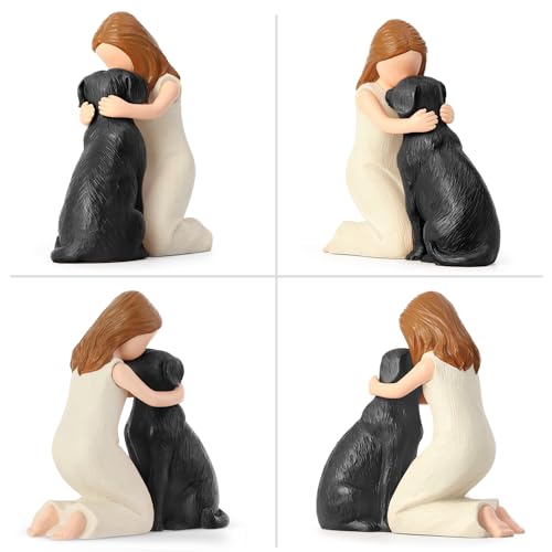 Carracci Love My Black Dog Figuren Statuen, Mädchen Schwarzer Hund Engel Freundschaft Gedenkgeschenke für Hundemama, handgefertigte und handbemalte Figuren für Hundeliebhaber