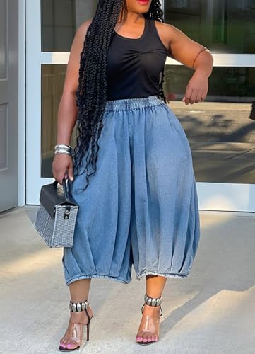 Women Baggy Wide Leg Barrel Jeans Plus Size Loose High Waist Cropped Boyfriend Harem Denim Pants Cargo Joggers Pockets4