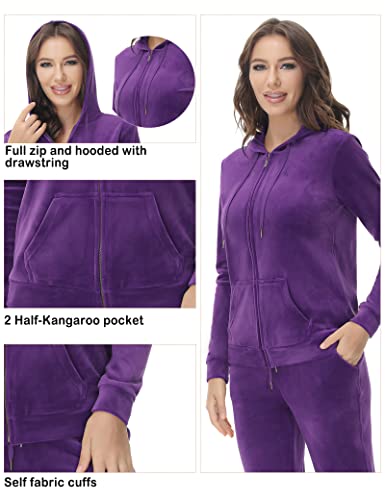 Cozzyon Velour Tracksuit, Womens 2 Piece Sweatsuits Set Full Zip Hoodie Sweatpant Set(Purple,S) #TOP3