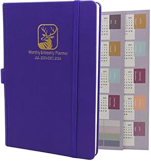 Academic Diary 2023-2024 - 18 Month Week to View Diary from Jul. 2023 to Dec.2024,A5 Hardcover Agenda, Weekly & Monthly Planner with Monthly Tab,Thick Paper, Inner Pocket,Elastic Closure (Purple)