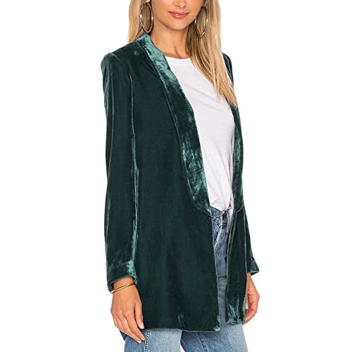 Velvet Blazers for Women Solid Open Front Lapel Cardigan Coat Long Sleeve Fall Winter Office Work Suit Jacket2