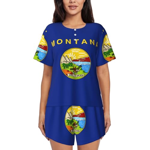 Pyjama Montana 2 pièces pour femme avec t-shirt col rond et short à poches