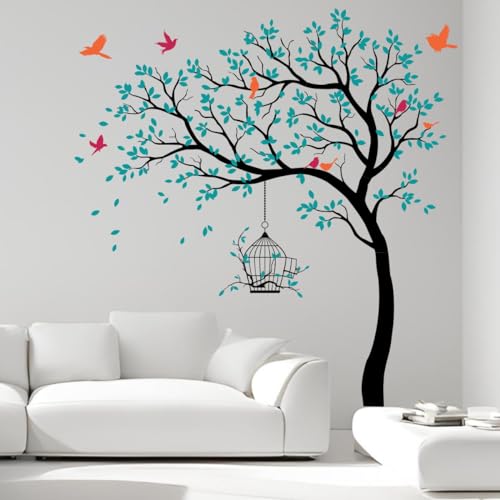 Image of Rawpockets Blue Tree with Birds and Cage