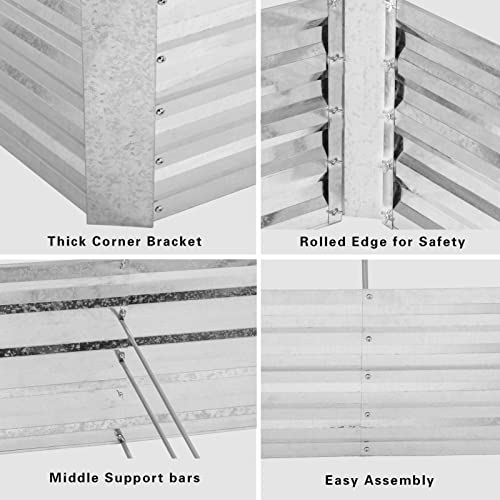 Galvanized Steel Raised Garden Bed Kit Extra Height Elevated Planter Box Steel Large Vegetable Flower Bed Kit (3.3 X 6.6 X 1.3 Ft, Sliver) #TOP3