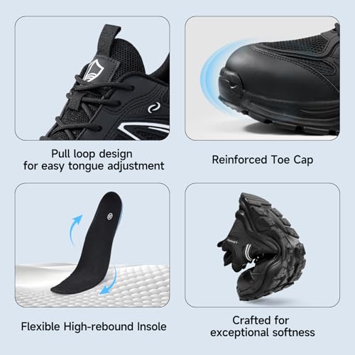 Image of Steel Toe Shoes for Men, Lightweight Safety Work Shoes, Breathable Puncture-Resistant Work Shoes for Warehouse, Factory and Light Construction