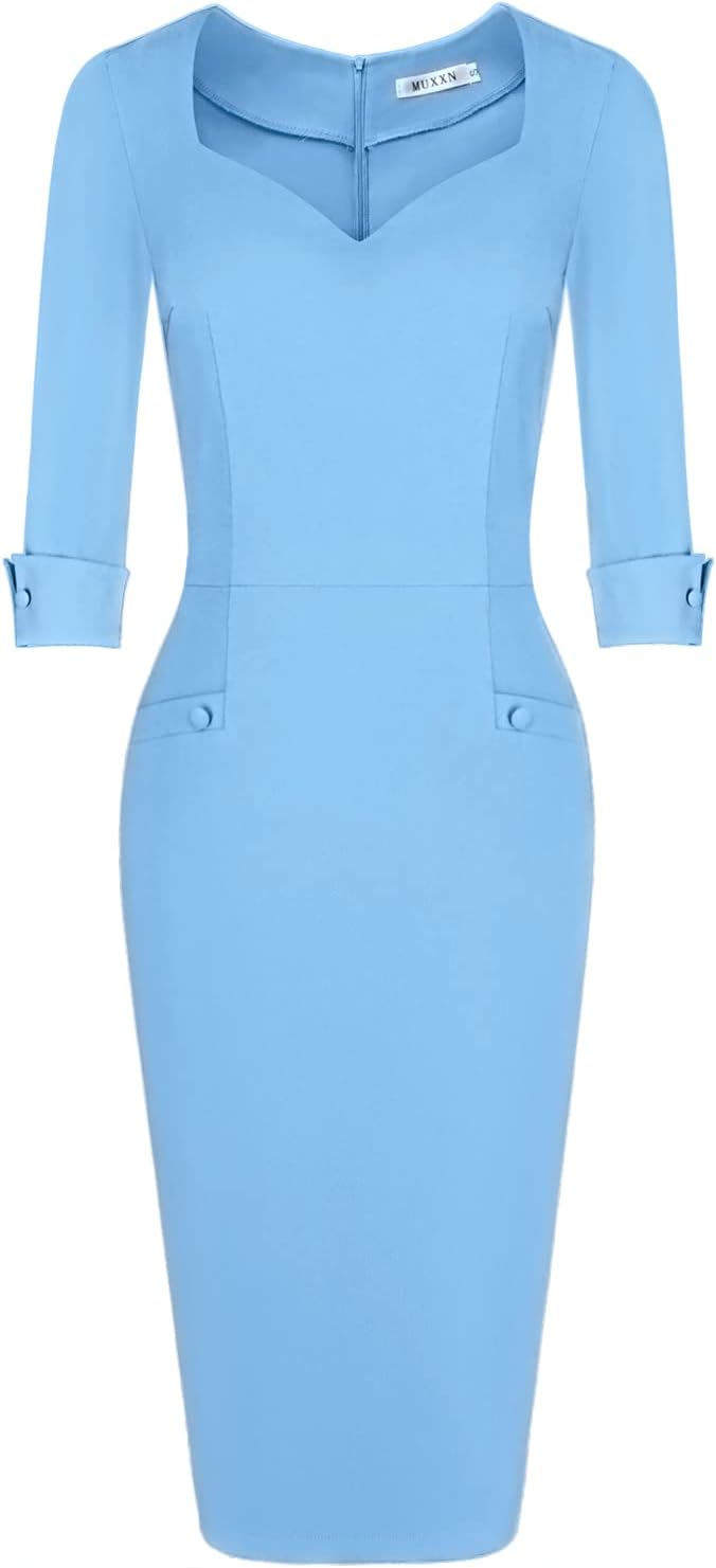 MUXXN Women's 60s Classy Sweetheart Neck Bandage Sheath Work Pencil Dress - Image 3