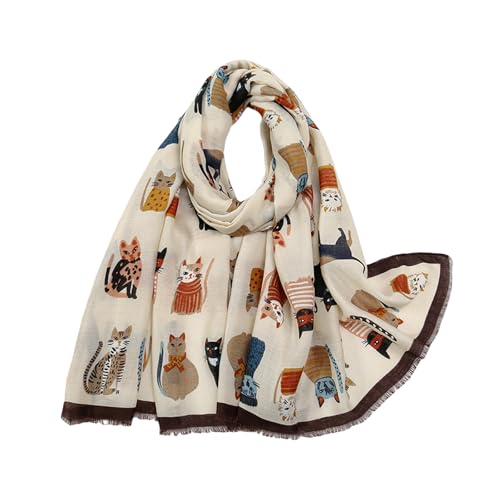 JUMSEE Cute Cat Printed Scarf for Women Girls Soft Lightweight Pashmina Scarves Fringed Sunscreen Shawl Head Wrap2