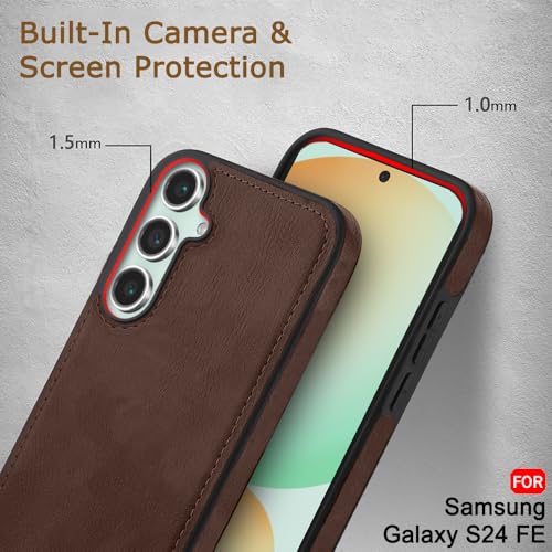 Image of TheGiftKart Genuine Leather Finish Back Cover Case for Samsung Galaxy S24 FE 5G | Shockproof Design | Raised Edges for Camera & Screen Protection | Stunning Minimalist Design Back Cover Case (Brown)
