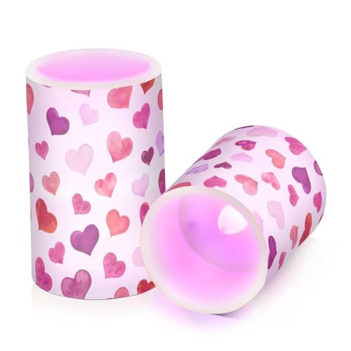 Image of senya Valentine's Day Lights Flameless Candles Hearts Valentine's Day Pillar Candles Set of 2 Battery Operated Remote Control Warm Lights Home Decor, E08D23009