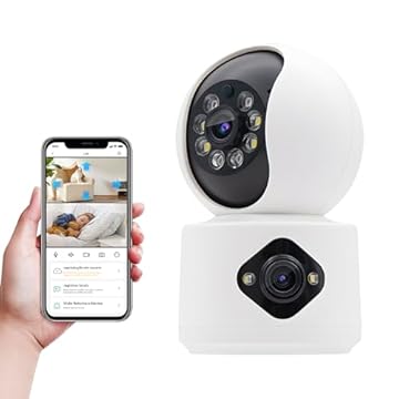 Camera de Segurança WiFi para Casa, Camera Inteligente Sem Fio para Interior, Baba Eletronica com Camera, Visão Noturna Infravermelha, Chamada de Voz Bidirecional, Camera Dupla Sem Ângulos Cegos