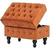 Rectangular Storage Coffee Table Ottoman,Button Tufted Velet Upholstery Footstool Bedroom Ottoman for Living Room, Home Office, Space-Saving Storage Toy Box Stool, Caramel