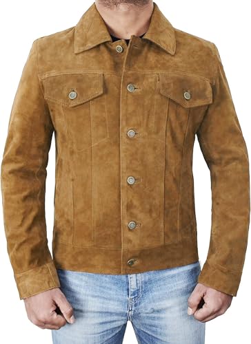 Mens Trucker Suede Leather Jacket Western Style Cowboy Leather Coat - Main Image