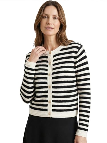 Image of Hobemty Women's Striped Knit Cardigan Long Sleeve Button Down 2025 Spring Fall Ribbed Sweater Top