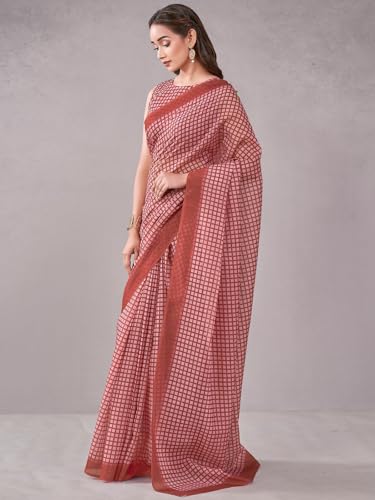 Image of Satrani Women's Chanderi Printed Saree with Unstitched Blouse Piece