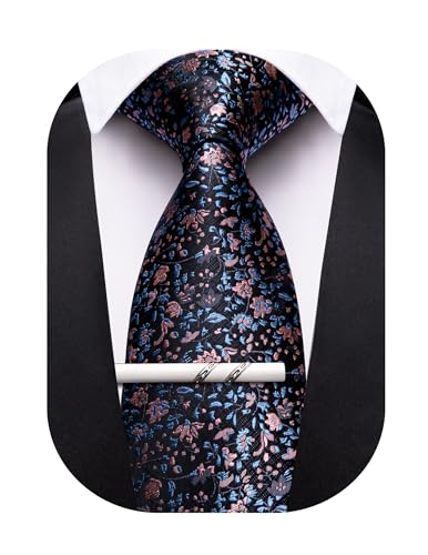Image of Barry.Wang Floral Ties for Men Flower Necktie with Tie Clip Formal