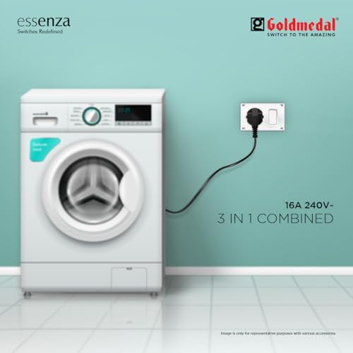 Image of Goldmedal Essenza 16A Modular Switch Socket with Junction Box | 3 in 1 Heavy-Duty Power Socket with Switch | Ideal for Home & Office Use | White