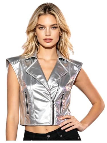 Chaleco brillante mujer estilo gabardina chaqueta de cuero moto