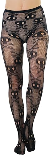 ToBeInStyle Women's Spooky Skull Crossbones Halloween Fishnet Pantyhose Pirate Tights3