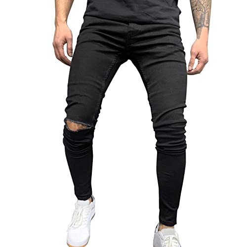 Nouveau Fashion Jean Homme 2022 - Pantalon Troué Skinny Slim Droit Déchiré Moulant Bootcut Bleu Clair Serré Pas Cher