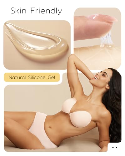 Niidor Sticky Bra Adhesive Strapless Bra Silicone Invisible Backless Bras for Women with Reusable Nipple Covers Off-White