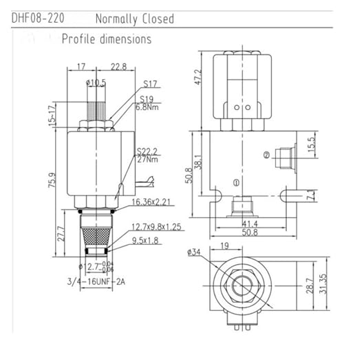 Cartouche filetée de décompression DHF08-220H blocage étanche normalement fermé 12V