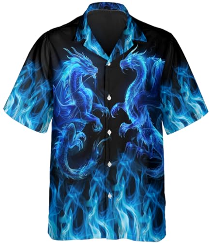 HOOHIKY Dragon Hawaiian Shirt for Men - Short Sleeve Button Down Shirt - 3D Graphic Dress Shirt