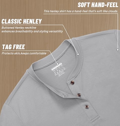 Image of MAGNIVIT Men's Long Sleeve Henley Shirts Cotton 3-Button Spring Casual T-Shirts Solid Color Soft Basic Tops 2026