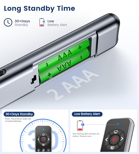 Image of Wireless Presentation Clicker with Laser Pointer, USB-C & USB-A Dual Receiver, Hyperlink & Window Switch Support, 100M Red Light, Compatible with PowerPoint /Keynote /Google Slides