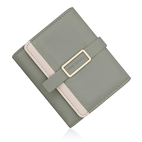 [Pomelo Best] ポメロベスト 財布 レディース 三つ折り財布 折りたたみ財布 短財布 小銭入れあり ギフト 祝い プレゼント (グリーン+ベージュ)