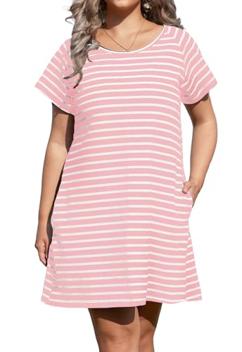 Image of Alaster Women's Casual Summer T Shirt Dress Loose Short Sleeve Tunic Dress with Pocket for Women