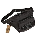 ArcEnCiel Tactical Fanny Pack for Men Waist Bag Military Hip Belt Outdoor Hiking Fishing Bumbag with Patch (Black)