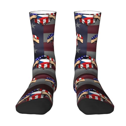 USA & Czech Republic Flag Chest America Adult Polyester Crew Socks Breathable Moisture-Wicking Athletic Running Gym2