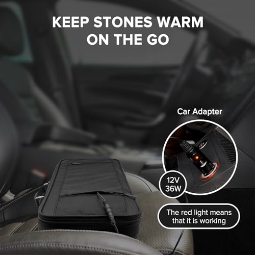 Goodtar Hot Bamboo Massage Kit - Portable Massage Stone Warmer Bamboo Massage and Rocks w/Digital Temp Controller, Car Adapter (Duble-Sided Heating Black)