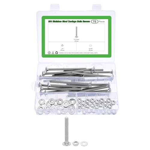 Boulons de carrosserie en inox 304 | Lot de 25 vis à tête ronde col carré avec écrous et rondelles