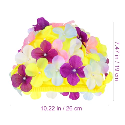 Image of Housoutil Flower Swim Cap for Women, Floral Swimming Cap Waterproof Bathing Hat, Stylish Swim Hat for Adult Women, Colorful Large Size
