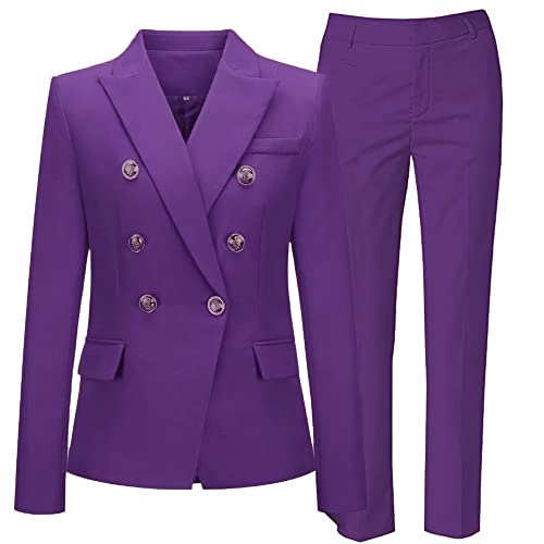 Women's Blazer Suits Two Piece Solid Work Pant Suit For Women Business Office Lady Suits Sets Purple 12 #TOP4