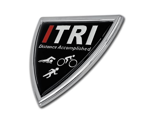 Image of Elektroplate ITri Triathlon Distance Accomplished Shield Chrome All Metal Emblem for Cars, Trucks, and All Auto | Universal Fit at 3 inch x 2.9 inch | Weatherproof