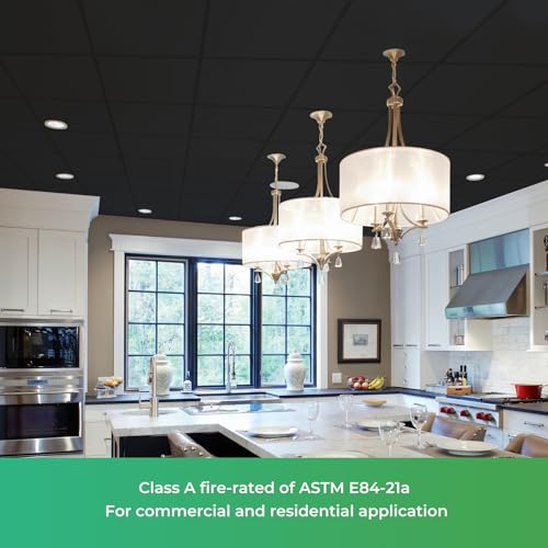Image of STICKGOO Black Drop Ceiling Tiles 2ft x 2ft, Waterproof PVC Ceiling Panels, Fire Resistant and Washable Smooth Ceilings Decor Coverings 24 x 24in - 12 Pack Cover 48 Sq. Ft